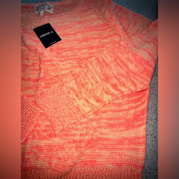 NWT Forever 21 orange Crochet Knit Cropped Sweater 3/4 sleeve size large - Picture 2 of 3